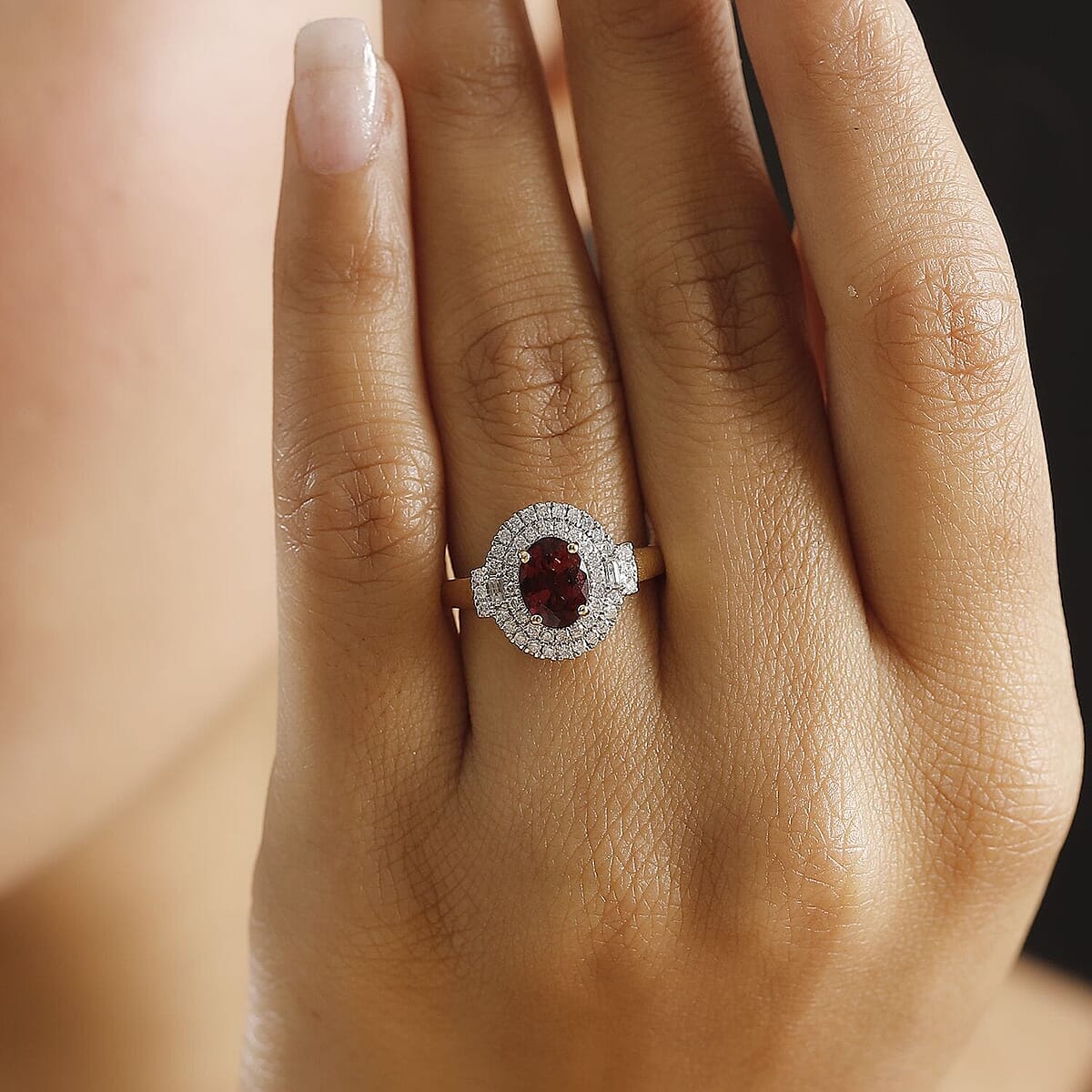 Doorbuster Certified & Appraised Luxoro 10K Yellow Gold AAA Ouro Fino Rubellite, Diamond (G-H, I2) (0.42 cts) Double Halo Ring (Size 10.5) 1.74 ctw image number 2