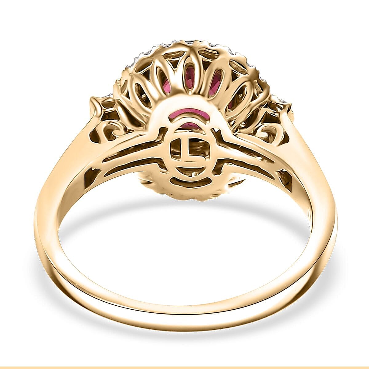 Doorbuster Certified & Appraised Luxoro 10K Yellow Gold AAA Ouro Fino Rubellite, Diamond (G-H, I2) (0.42 Carat Double Halo Ring (Size 6.0) (Del. in 7-10 Days) 1.74 Carat Total Weight image number 4