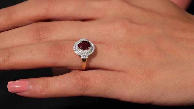 Doorbuster Certified & Appraised Luxoro 10K Yellow Gold AAA Ouro Fino Rubellite, Diamond (G-H, I2) (0.42 Carat Double Halo Ring (Size 6.0) (Del. in 7-10 Days) 1.74 Carat Total Weight