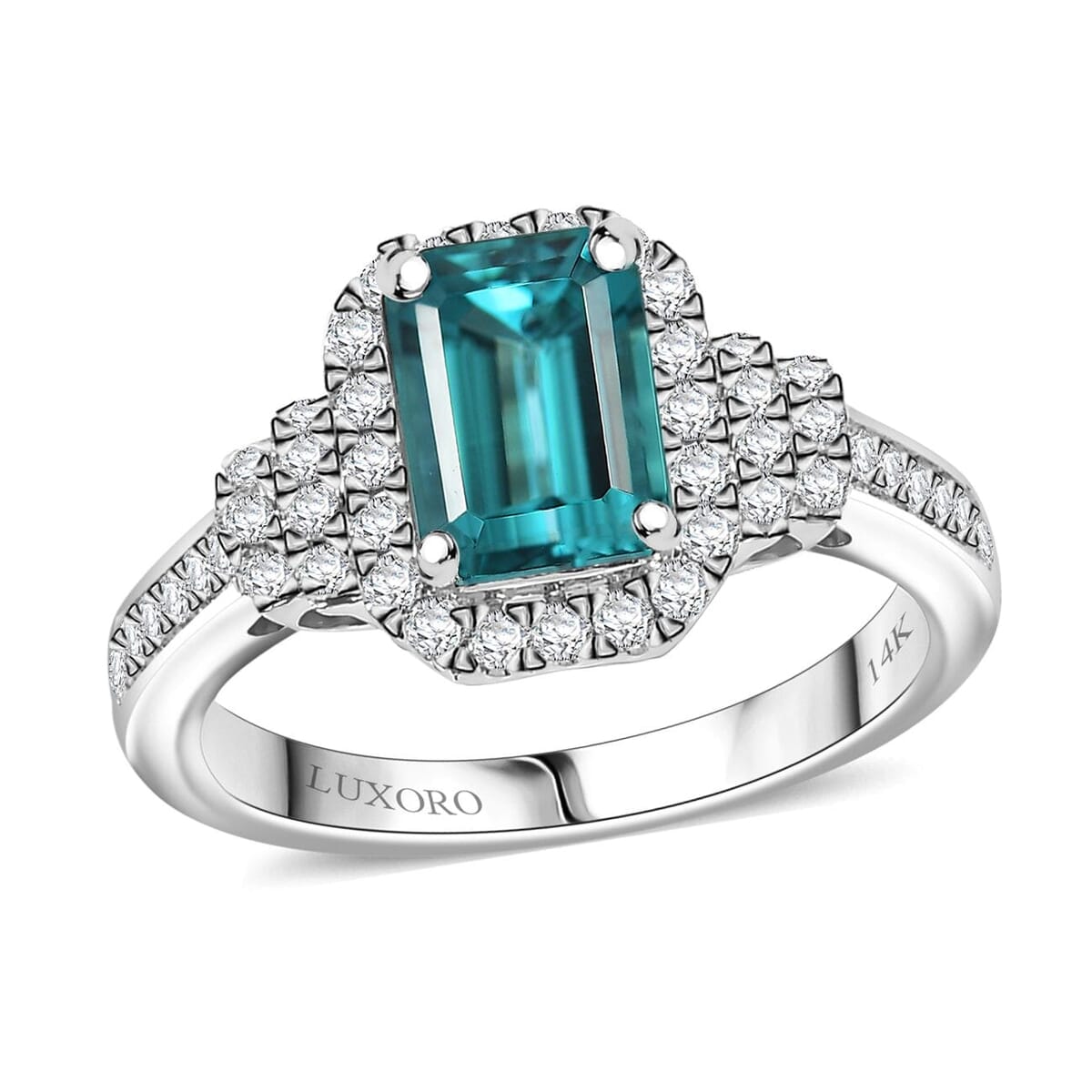 Luxoro AAA Pirineu Lagoon Tourmaline and I2 Diamond 2.17 ctw Ring in 14K White Gold (Size 10.0) image number 0