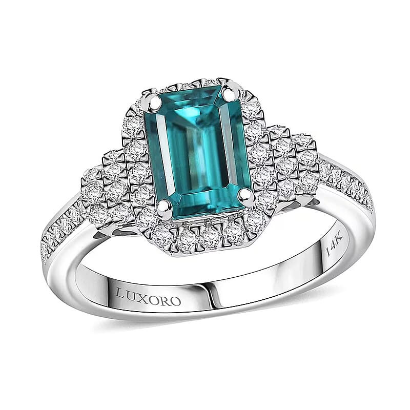 Luxoro AAA Pirineu Lagoon Tourmaline and I2 Diamond 2.17 ctw Ring in 14K White Gold (Size 10.0)