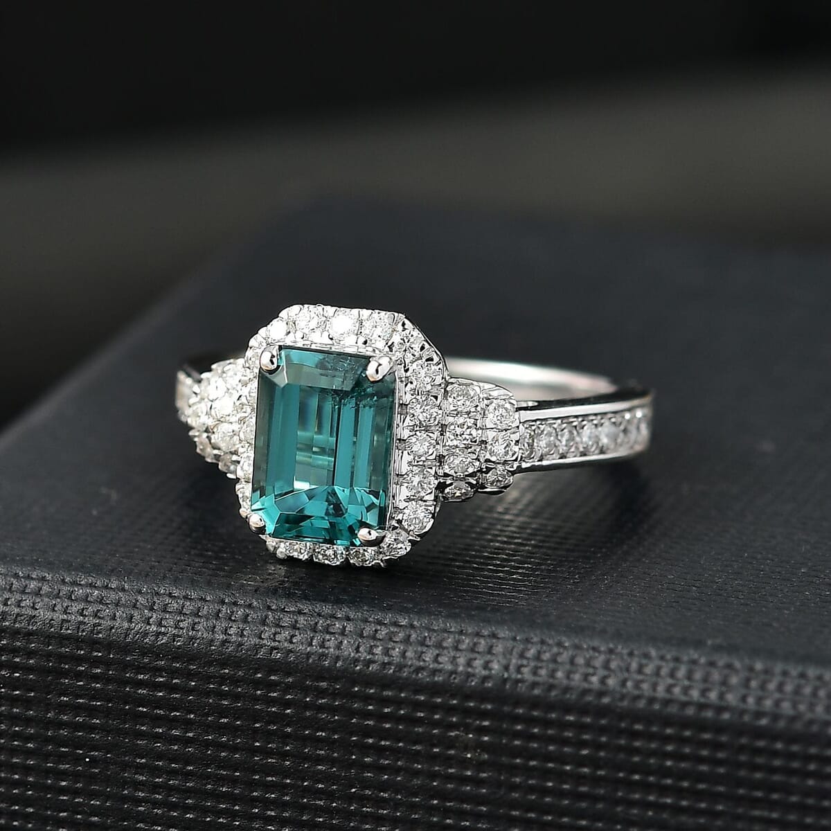 Luxoro AAA Pirineu Lagoon Tourmaline and I2 Diamond 2.17 ctw Ring in 14K White Gold (Size 10.0) image number 1
