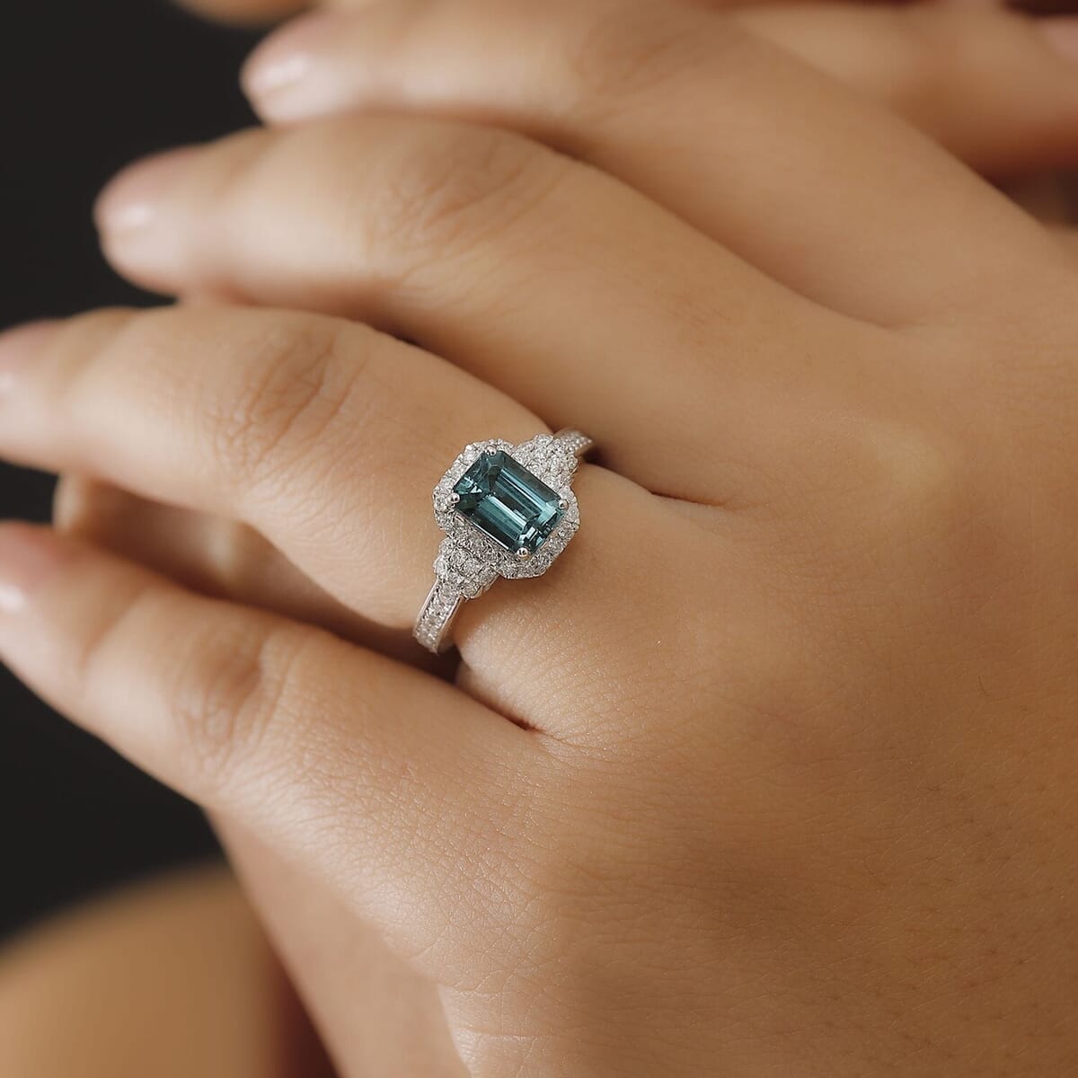 Luxoro AAA Pirineu Lagoon Tourmaline and I2 Diamond 2.17 ctw Ring in 14K White Gold (Size 10.0) image number 2