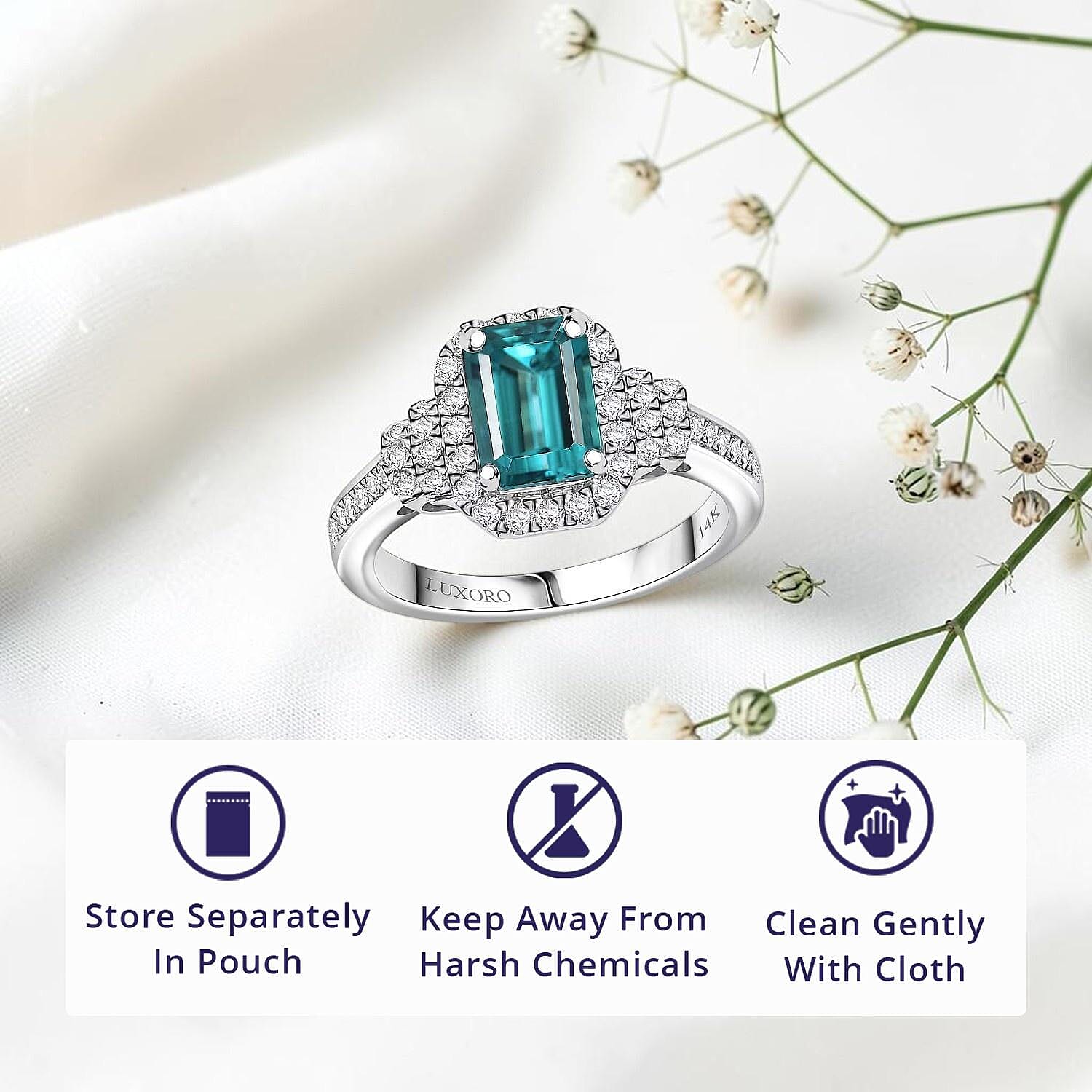 Luxoro AAA Pirineu Lagoon Tourmaline and I2 Diamond 2.17 ctw Ring in 14K White Gold (Size 10.0)