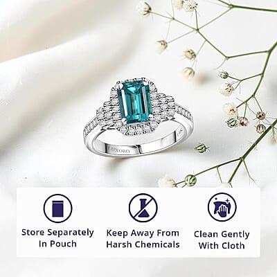 Luxoro AAA Pirineu Lagoon Tourmaline and I2 Diamond 2.17 ctw Ring in 14K White Gold (Size 10.0)