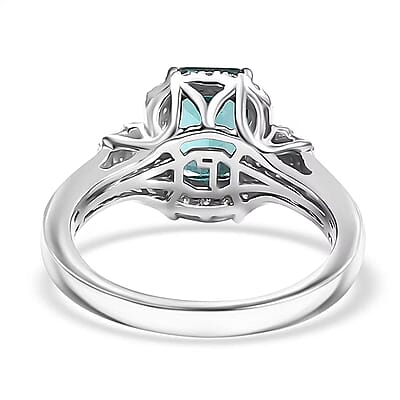 Luxoro AAA Pirineu Lagoon Tourmaline and I2 Diamond 2.17 ctw Ring in 14K White Gold (Size 10.0)