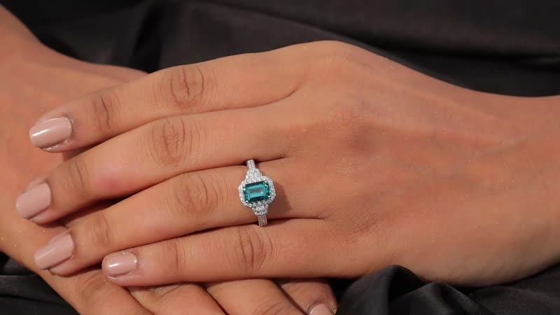 Luxoro AAA Pirineu Lagoon Tourmaline and I2 Diamond 2.17 ctw Ring in 14K White Gold (Size 6.0)