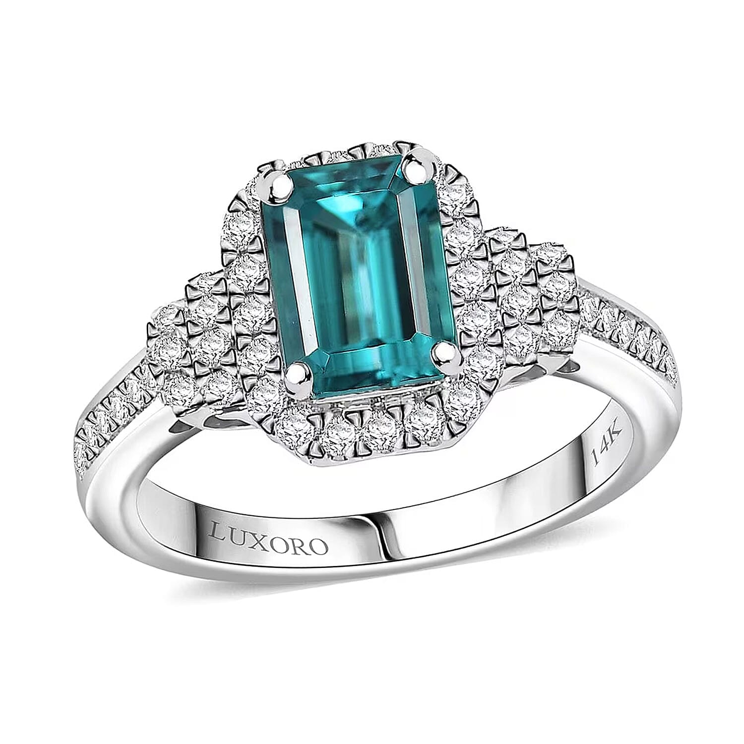 Luxoro AAA Pirineu Lagoon Tourmaline and I2 Diamond 2.17 ctw Ring in 14K White Gold (Size 8.5)