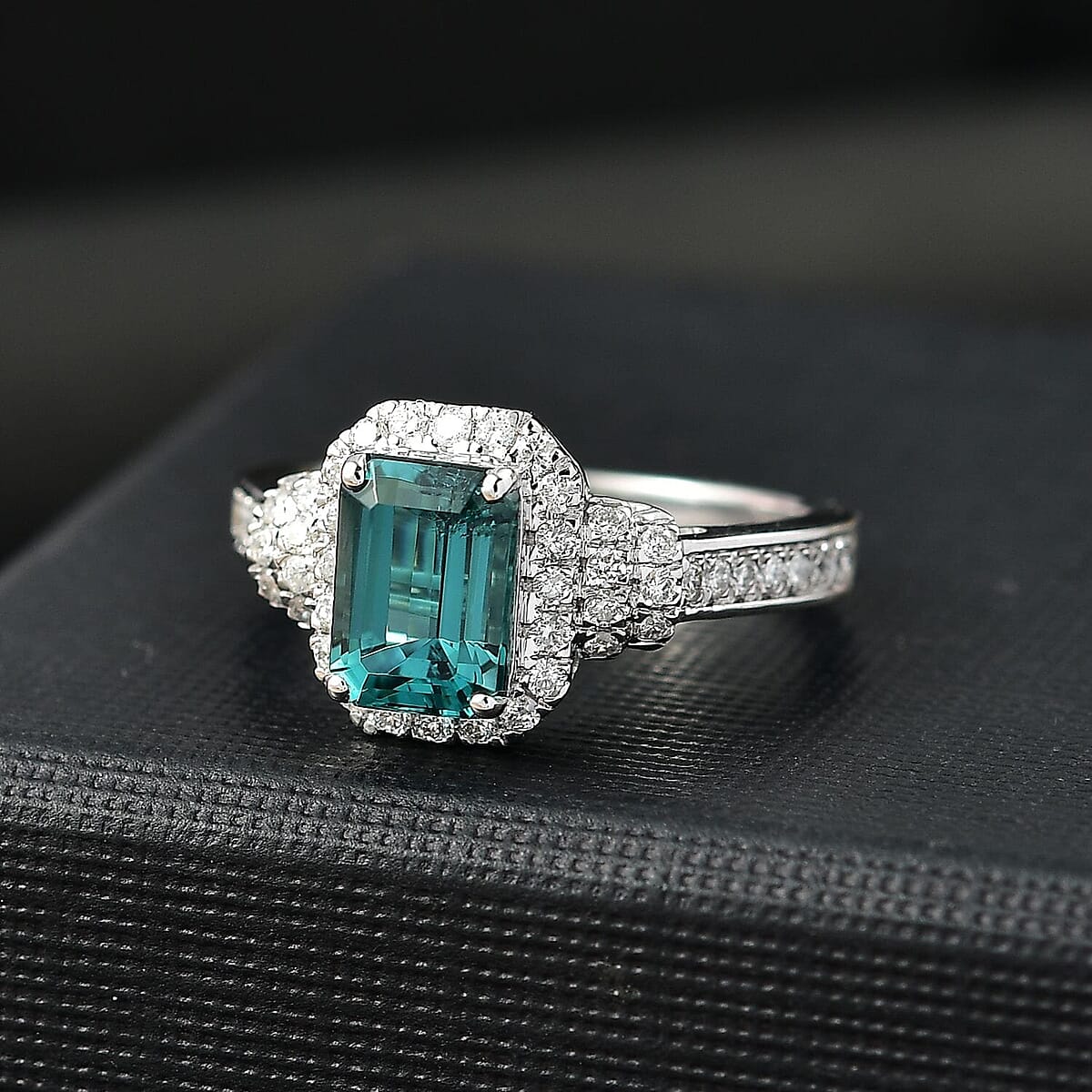 Luxoro AAA Pirineu Lagoon Tourmaline and I2 Diamond 2.17 ctw Ring in 14K White Gold (Size 8.5) image number 1