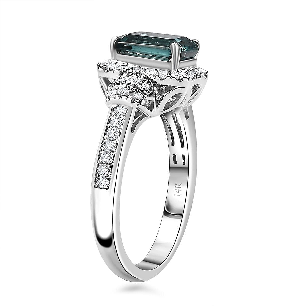 Luxoro AAA Pirineu Lagoon Tourmaline and I2 Diamond 2.17 ctw Ring in 14K White Gold (Size 8.5) image number 3
