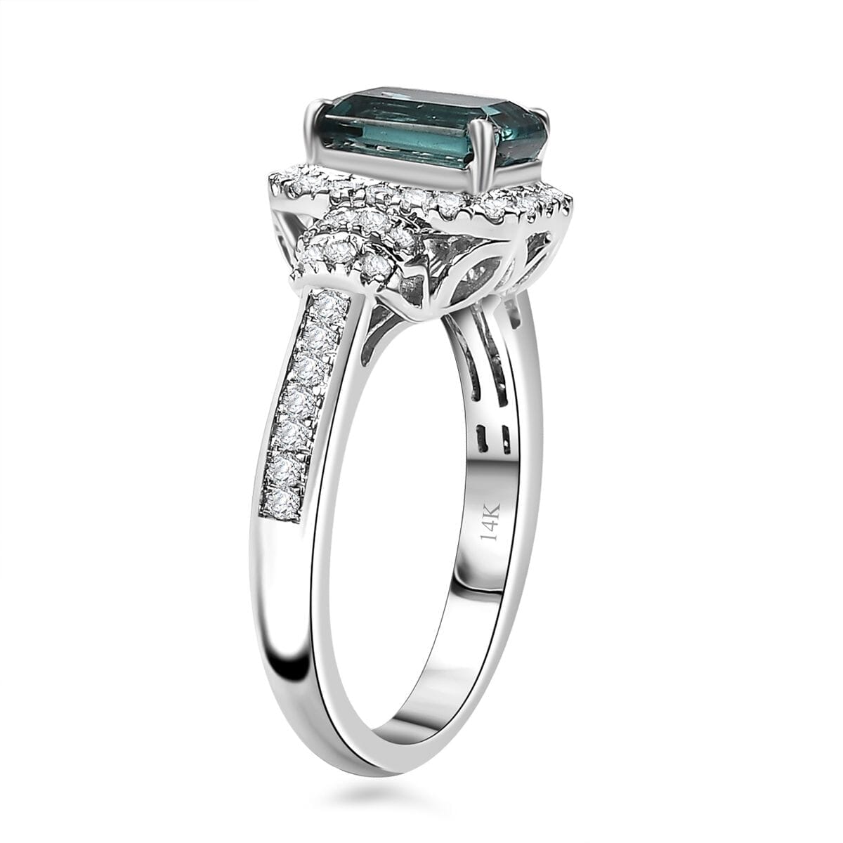 Luxoro AAA Pirineu Lagoon Tourmaline and I2 Diamond 2.17 ctw Ring in 14K White Gold (Size 9.5) image number 3