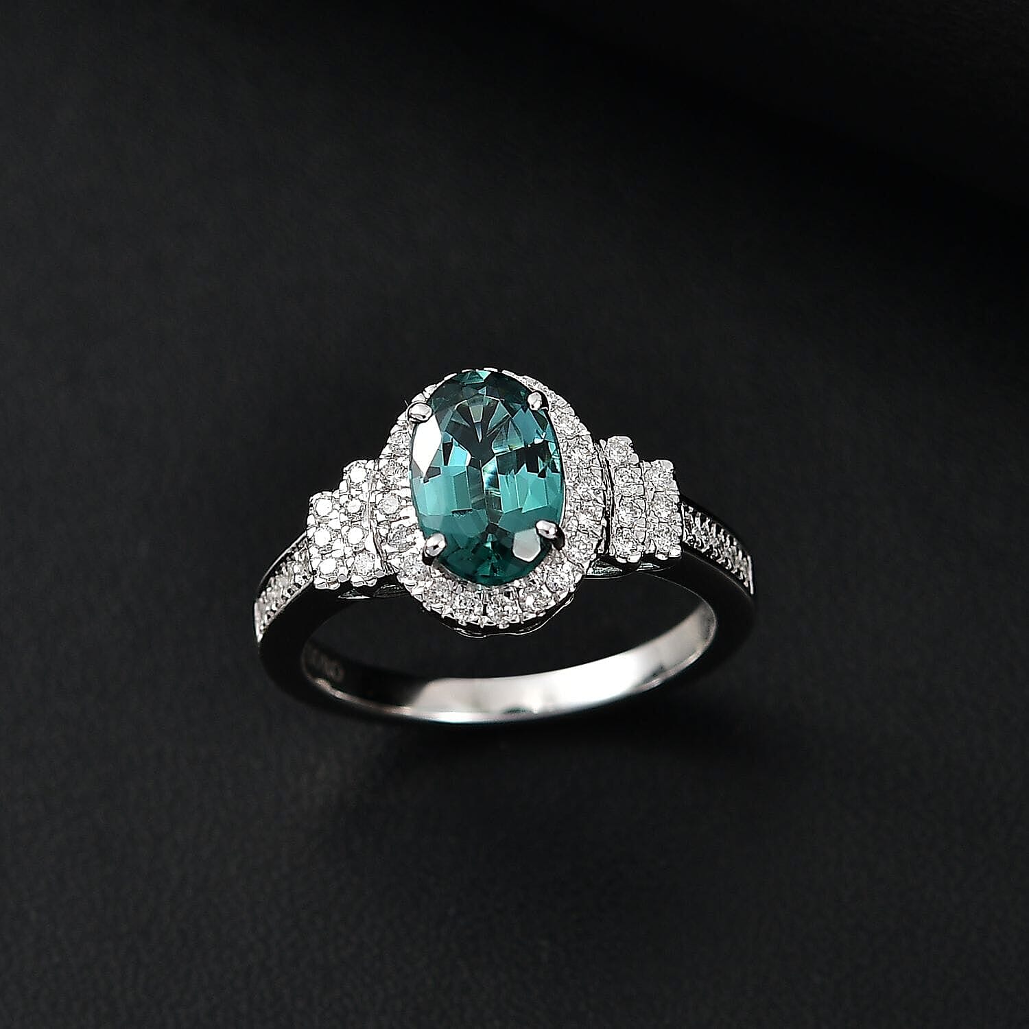 Certified & Appraised Luxoro 14K White Gold AAA Pirineu Lagoon Tourmaline, Diamond (I2) (0.37 cts) Ring (Size 10.0) 2.05 ctw