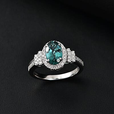 Certified & Appraised Luxoro 14K White Gold AAA Pirineu Lagoon Tourmaline, Diamond (I2) (0.37 cts) Ring (Size 10.0) 2.05 ctw