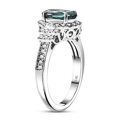 Certified & Appraised Luxoro 14K White Gold AAA Pirineu Lagoon Tourmaline, Diamond (I2) (0.37 cts) Ring (Size 10.0) 2.05 ctw