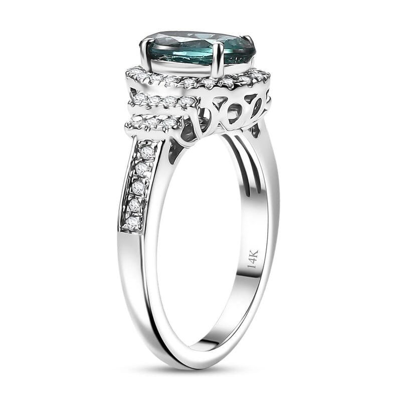 Certified & Appraised Luxoro 14K White Gold AAA Pirineu Lagoon Tourmaline, Diamond (I2) (0.37 cts) Ring (Size 10.0) 2.05 ctw