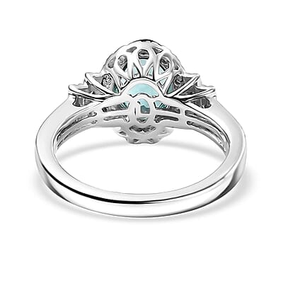 Certified & Appraised Luxoro 14K White Gold AAA Pirineu Lagoon Tourmaline, Diamond (I2) (0.37 cts) Ring (Size 10.0) 2.05 ctw