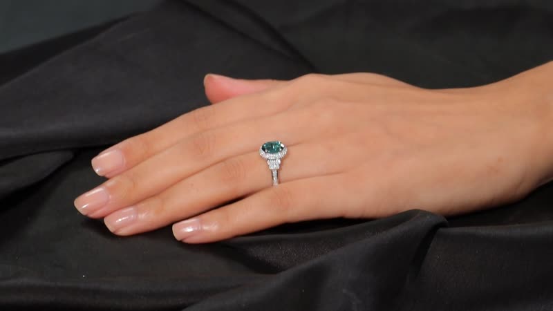 Certified & Appraised Luxoro 14K White Gold AAA Pirineu Lagoon Tourmaline, Diamond (I2) (0.37 cts) Ring (Size 6.0) 2.05 ctw