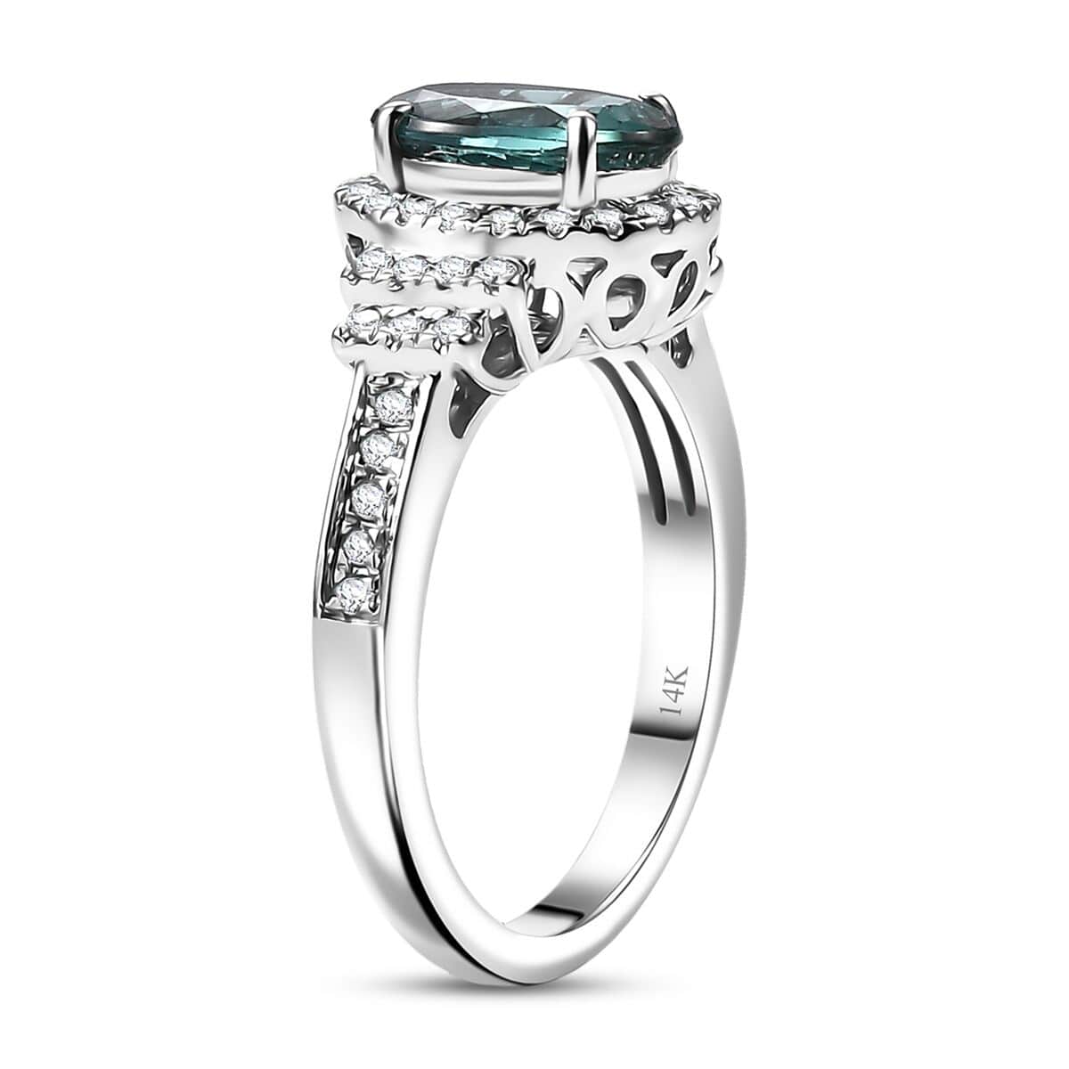 Certified & Appraised Luxoro AAA Pirineu Lagoon Tourmaline and I2 Diamond 2.05 ctw Ring in 14K White Gold (Size 6.0) image number 3