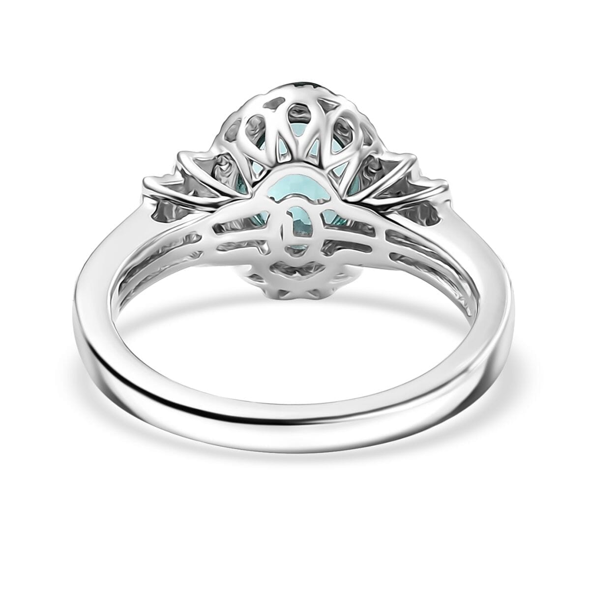 Certified & Appraised Luxoro 14K White Gold AAA Pirineu Lagoon Tourmaline, Diamond (I2) (0.37 cts) Ring (Size 6.0) 2.05 ctw image number 4