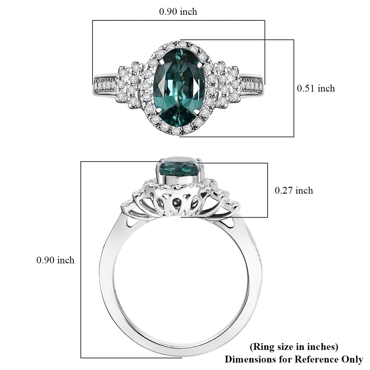Certified & Appraised Luxoro 14K White Gold AAA Pirineu Lagoon Tourmaline, Diamond (I2) (0.37 cts) Ring (Size 6.0) 2.05 ctw image number 5