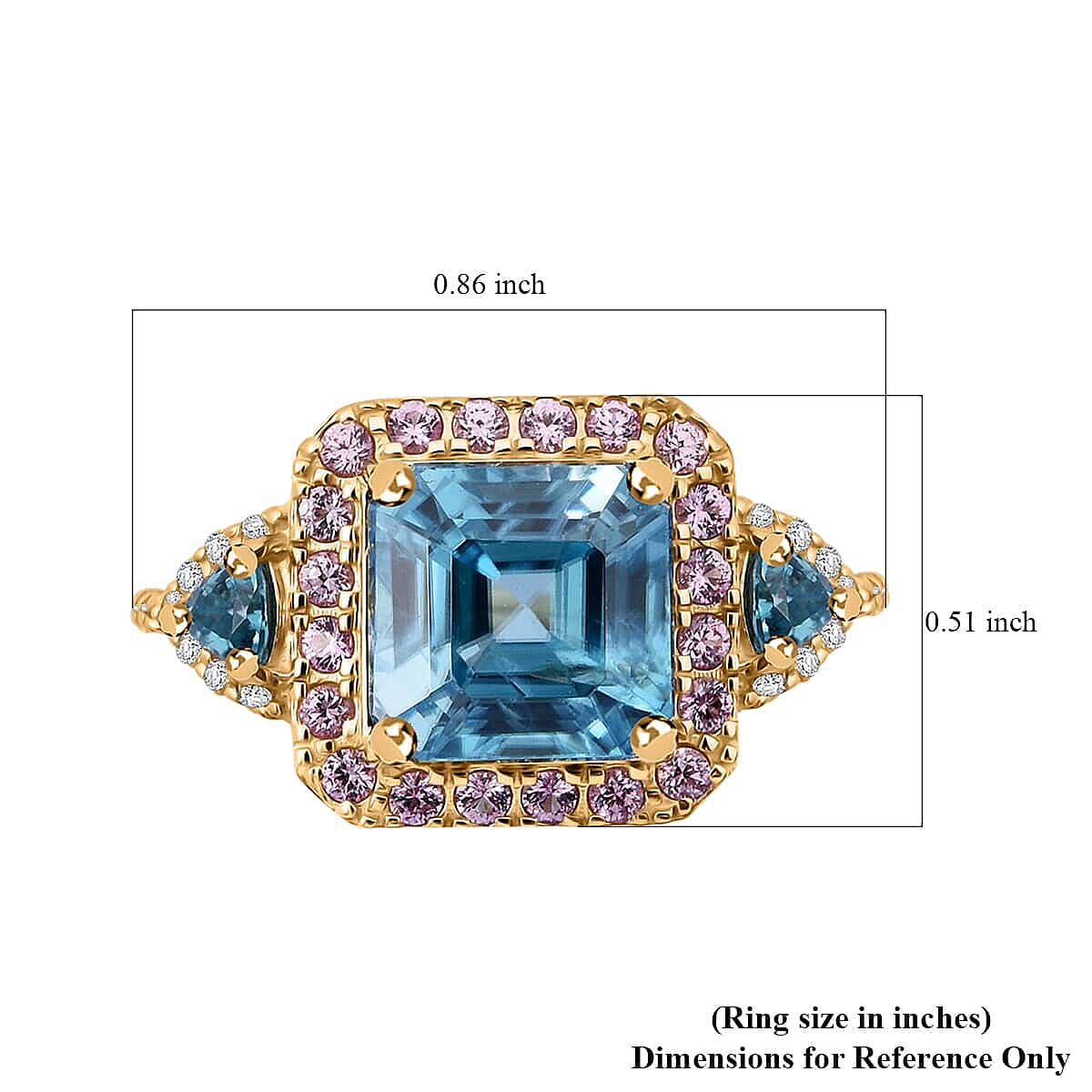 Luxoro Premium Ratanakiri Blue Zircon, Madagascar Pink Sapphire and G-H I2 Diamond 4.90 ctw Ring in 10K Yellow Gold (Size 10.0) 4 Grams
