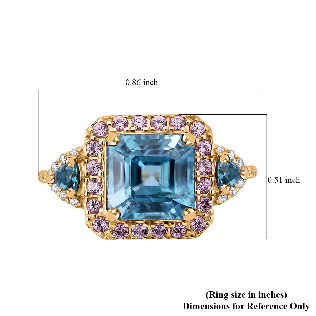 Pre Doorbuster Luxoro 10K Yellow Gold Premium Ratanakiri Blue Zircon, Madagascar Pink Sapphire, Diamond (G-H, I2) Ring (Size 10.0) (4 g) 5.50 ctw image number 5