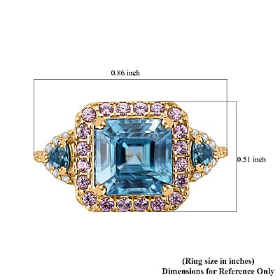 Luxoro Premium Ratanakiri Blue Zircon, Madagascar Pink Sapphire and G-H I2 Diamond 4.90 ctw Ring in 10K Yellow Gold (Size 10.0) 4 Grams