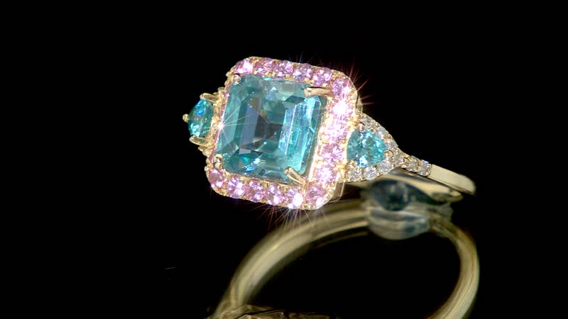 Pre Doorbuster Luxoro 10K Yellow Gold Premium Ratanakiri Blue Zircon, Madagascar Pink Sapphire, Diamond (G-H, I2) Ring (Size 10.0) (4 g) 5.50 ctw