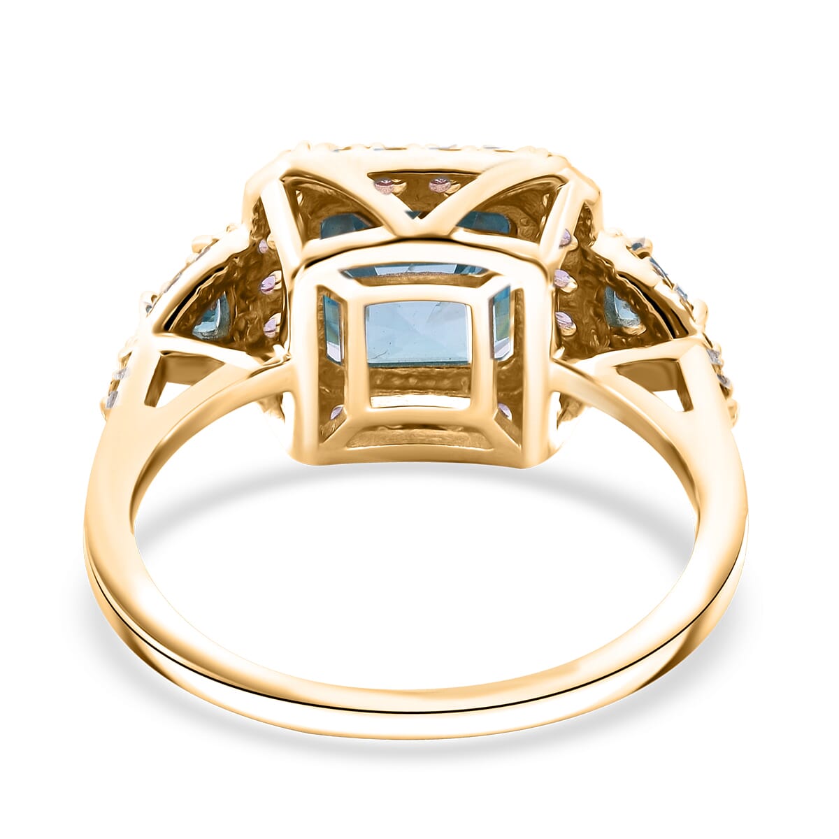 Luxoro Premium Ratanakiri Blue Zircon, Madagascar Pink Sapphire and G-H I2 Diamond 4.90 ctw Ring in 10K Yellow Gold (Size 9.0) 4 Grams image number 4