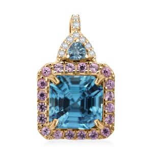 Doorbuster Luxoro Premium Ratanakiri Blue Zircon, Madagascar Pink Sapphire and G-H I2 Diamond 5.50 ctw Pendant in 10K Yellow Gold