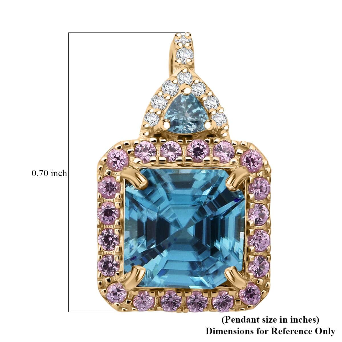 Doorbuster Luxoro Premium Ratanakiri Blue Zircon, Madagascar Pink Sapphire and G-H I2 Diamond 5.50 ctw Pendant in 10K Yellow Gold image number 5