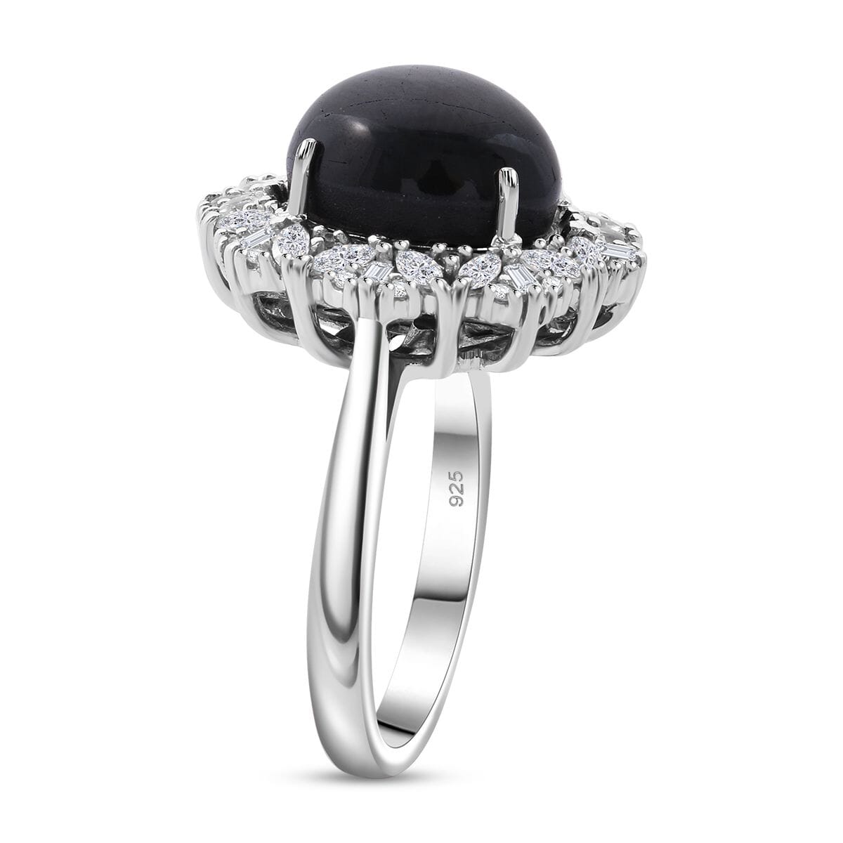 Blue Star Sapphire (DF) and White Zircon 9.00 ctw Starlight Ring in Rhodium Over Sterling Silver (Size 10.0) image number 3