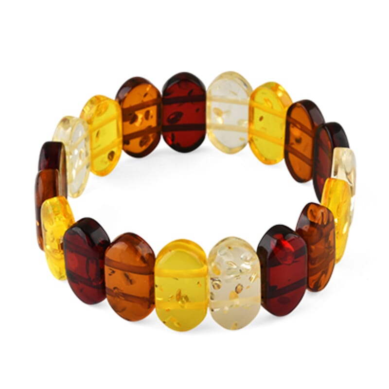 Simulated Multi Color Amber Block Stretch Bracelet 7-7.5 Inches