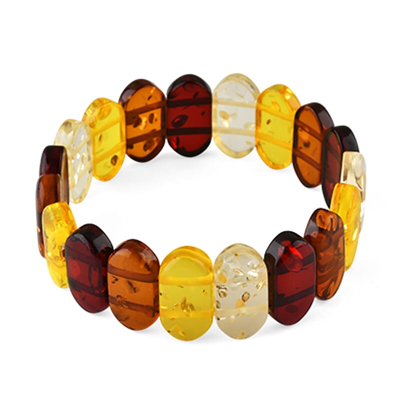 Simulated Multi Color Amber Block Stretch Bracelet 7-7.5 Inches