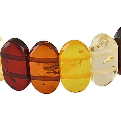 Simulated Multi Color Amber Block Stretch Bracelet 7-7.5 Inches