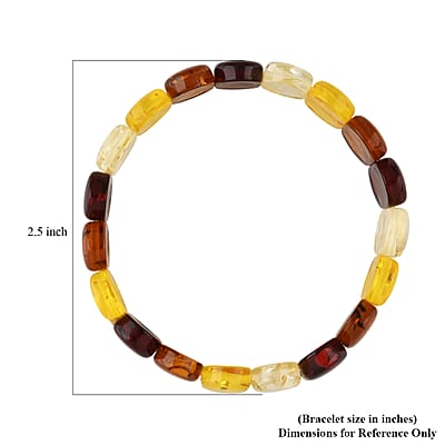 Simulated Multi Color Amber Block Stretch Bracelet 7-7.5 Inches
