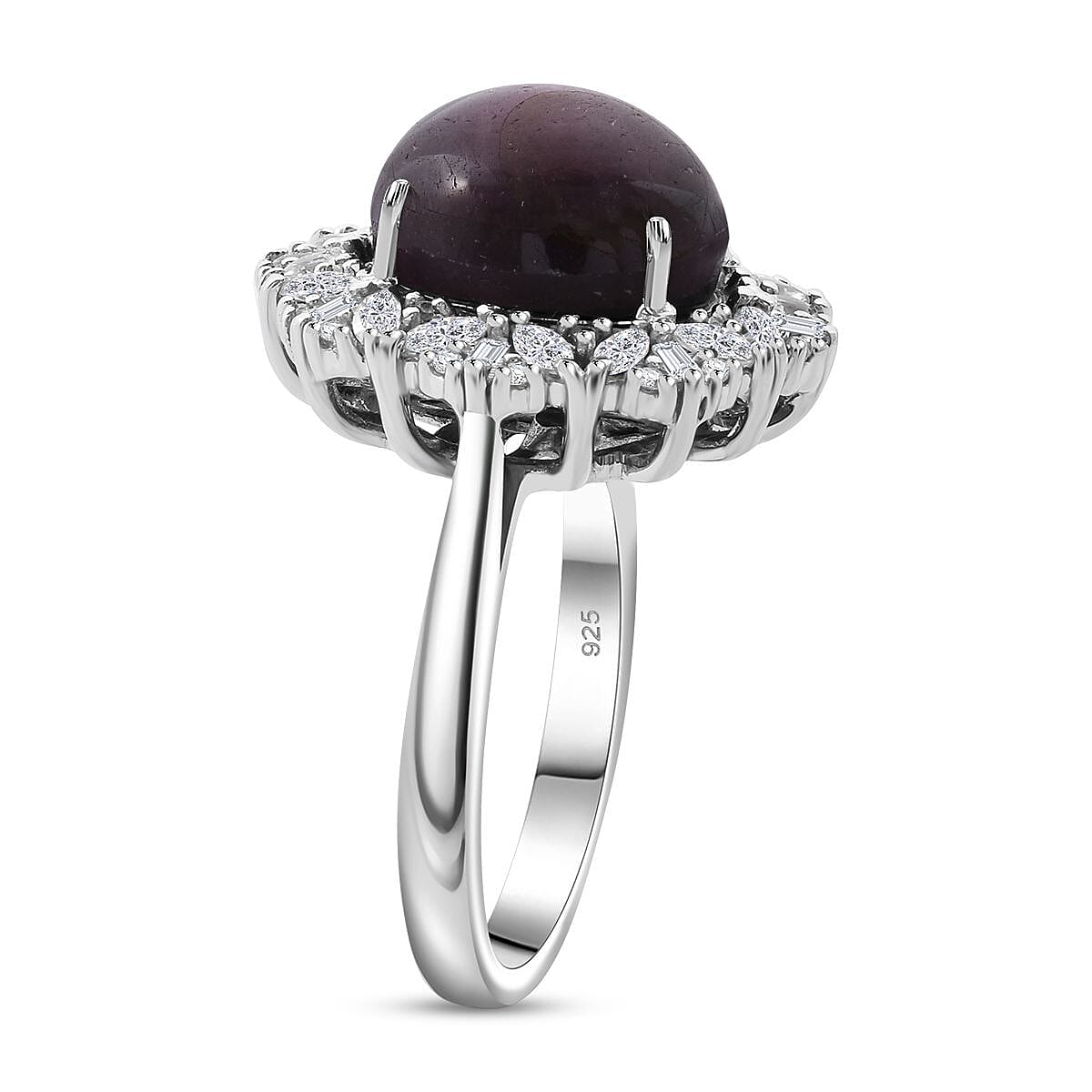 Indian Star Ruby and White Zircon 10.25 ctw Starlight Ring in Rhodium Over Sterling Silver (Size 11.0) image number 3