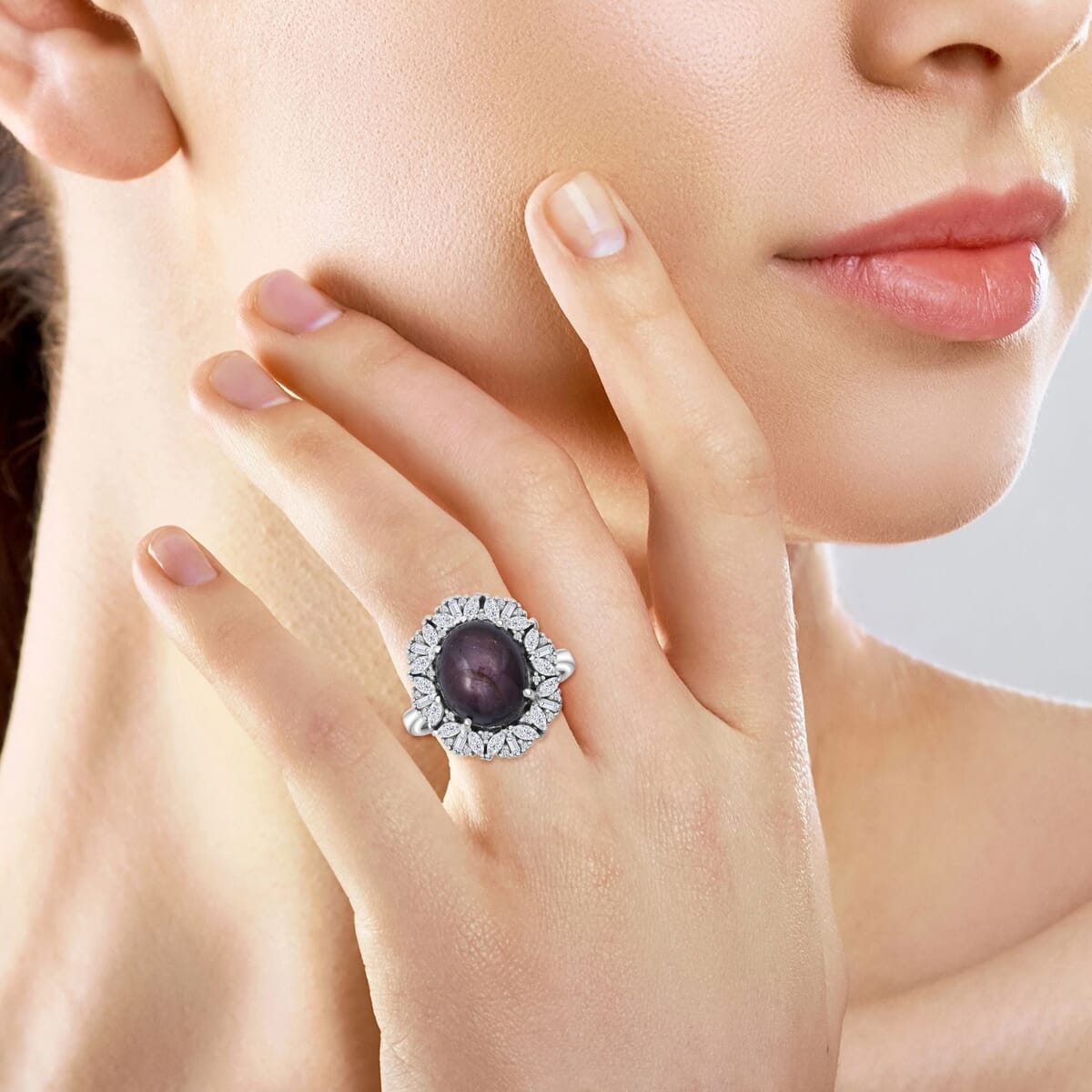 Indian Star Ruby, White Zircon Starlight Ring in Rhodium Over Sterling Silver (Size 5.0) 10.25 ctw image number 2