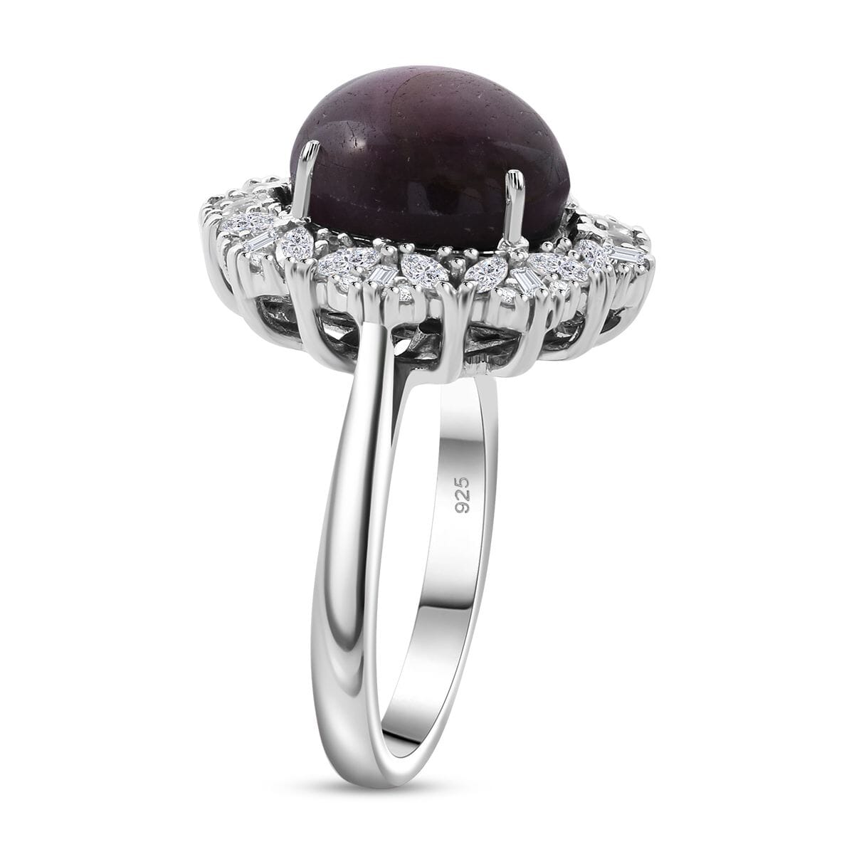 Indian Star Ruby, White Zircon Starlight Ring in Rhodium Over Sterling Silver (Size 5.0) 10.25 ctw image number 3
