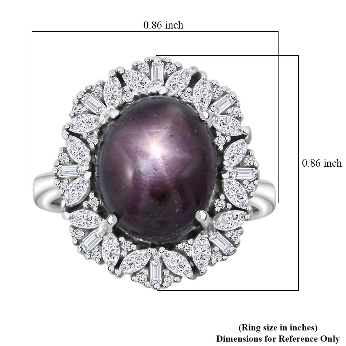 Indian Star Ruby, White Zircon Starlight Ring in Rhodium Over Sterling Silver (Size 5.0) 10.25 ctw image number 5