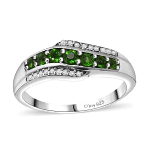 Premium Chrome Diopside and White Zircon 0.75 ctw Celestial Waves Ring in Rhodium Over Sterling Silver (Size 10.0)