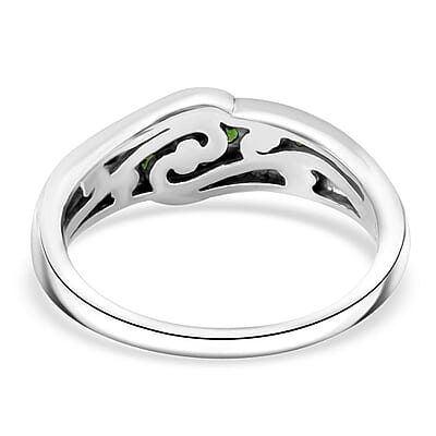 Premium Chrome Diopside and White Zircon 0.75 ctw Celestial Waves Ring in Rhodium Over Sterling Silver (Size 10.0)
