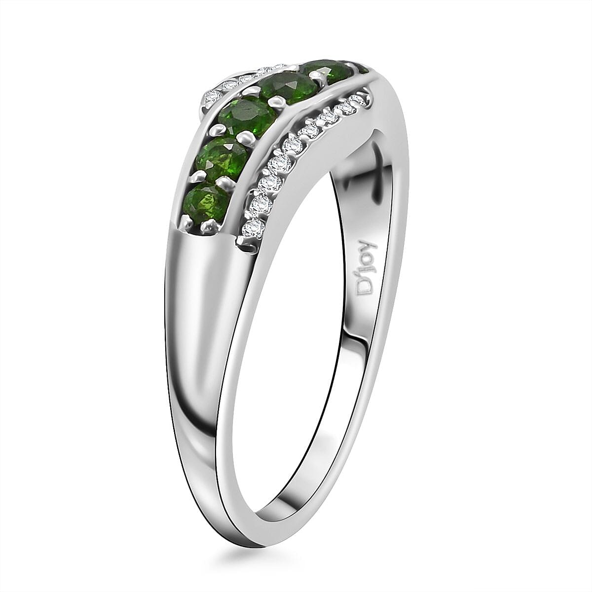Premium Chrome Diopside and White Zircon 0.75 ctw Celestial Waves Ring in Rhodium Over Sterling Silver (Size 6.0) image number 2