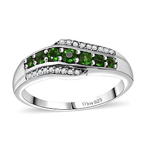 Premium Chrome Diopside and White Zircon 0.75 ctw Celestial Waves Ring in Rhodium Over Sterling Silver (Size 7.0)
