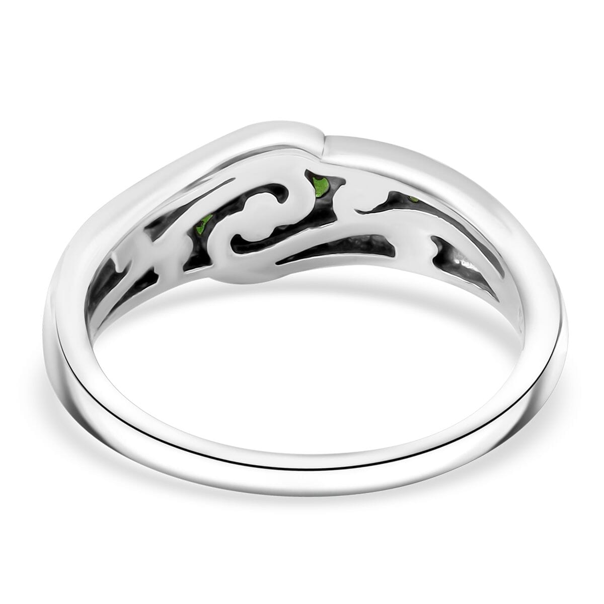 Premium Chrome Diopside and White Zircon 0.75 ctw Celestial Waves Ring in Rhodium Over Sterling Silver (Size 9.0) image number 3
