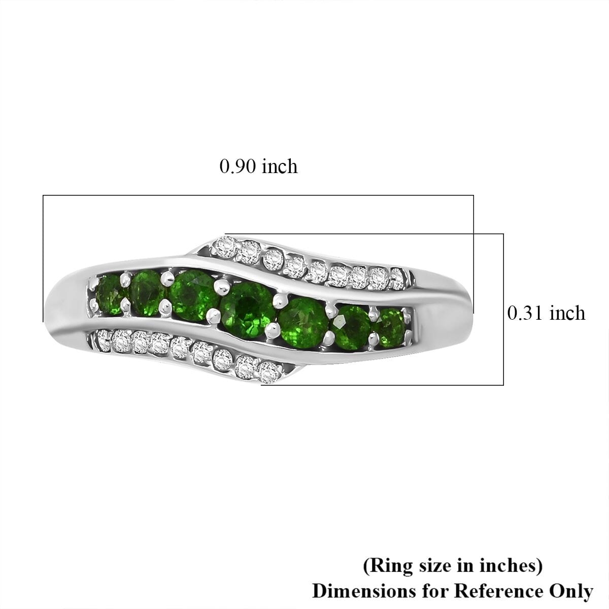 Premium Chrome Diopside and White Zircon 0.75 ctw Celestial Waves Ring in Rhodium Over Sterling Silver (Size 9.0) image number 4