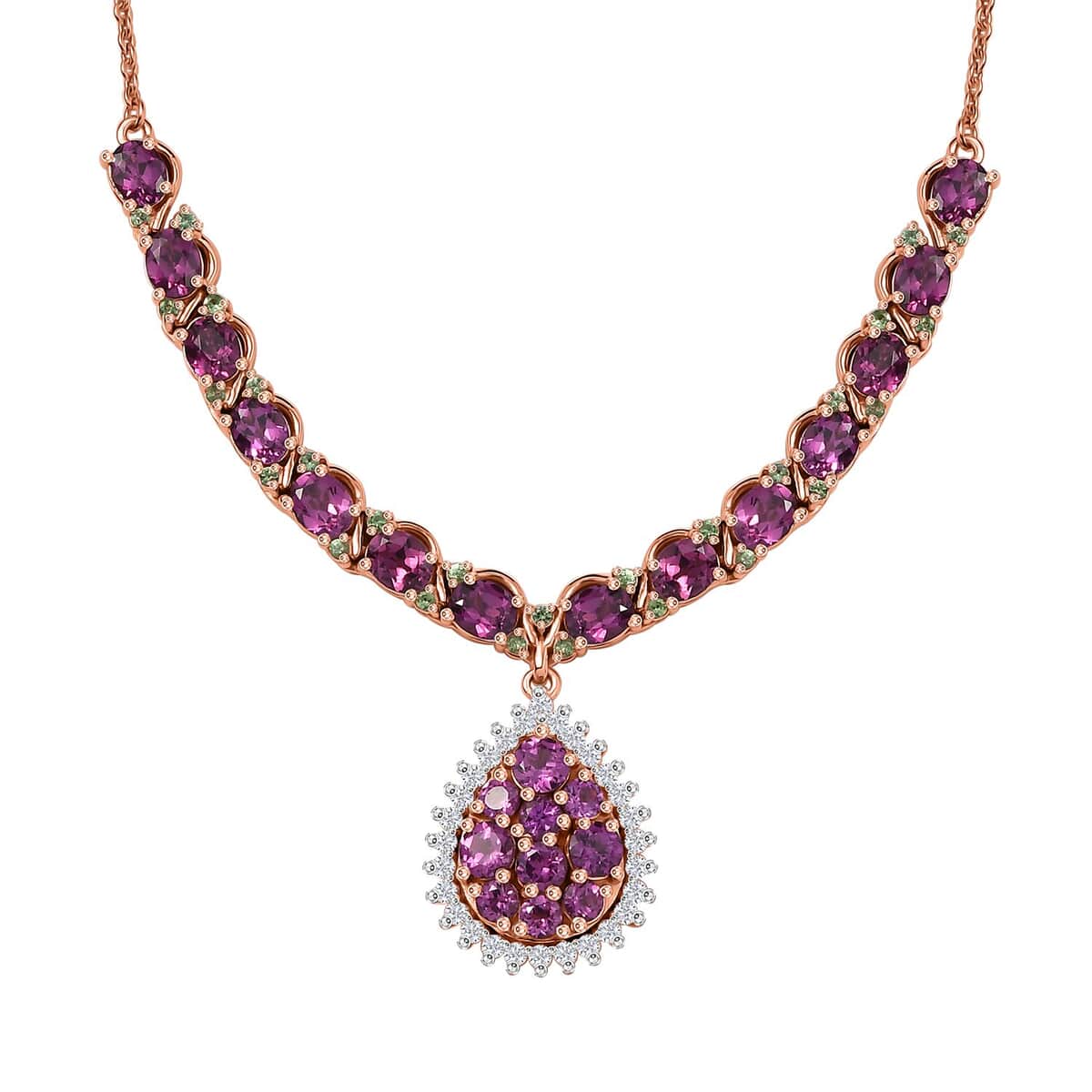 AAA Radiant Ember Garnet and Multi Gemstone 8.70 ctw Petals Vine Necklace in 18K Vermeil Rose Gold Over Sterling Silver 18 Inches image number 0