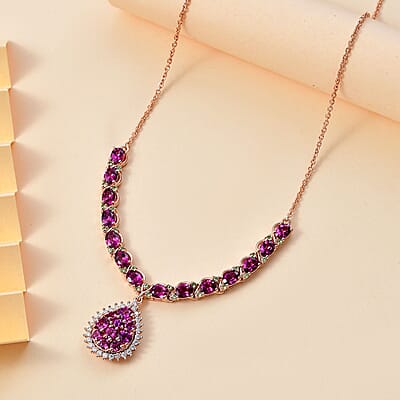 D'Joy AAA Radiant Ember Garnet and Multi Gemstone 8.70 ctw Petals Vine Necklace in 18K Vermeil Rose Gold Over Sterling Silver 18 Inches