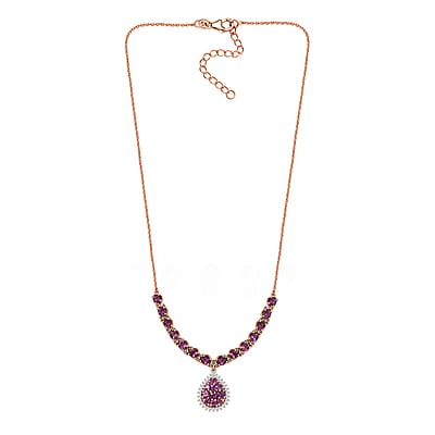 D'Joy AAA Radiant Ember Garnet and Multi Gemstone 8.70 ctw Petals Vine Necklace in 18K Vermeil Rose Gold Over Sterling Silver 18 Inches