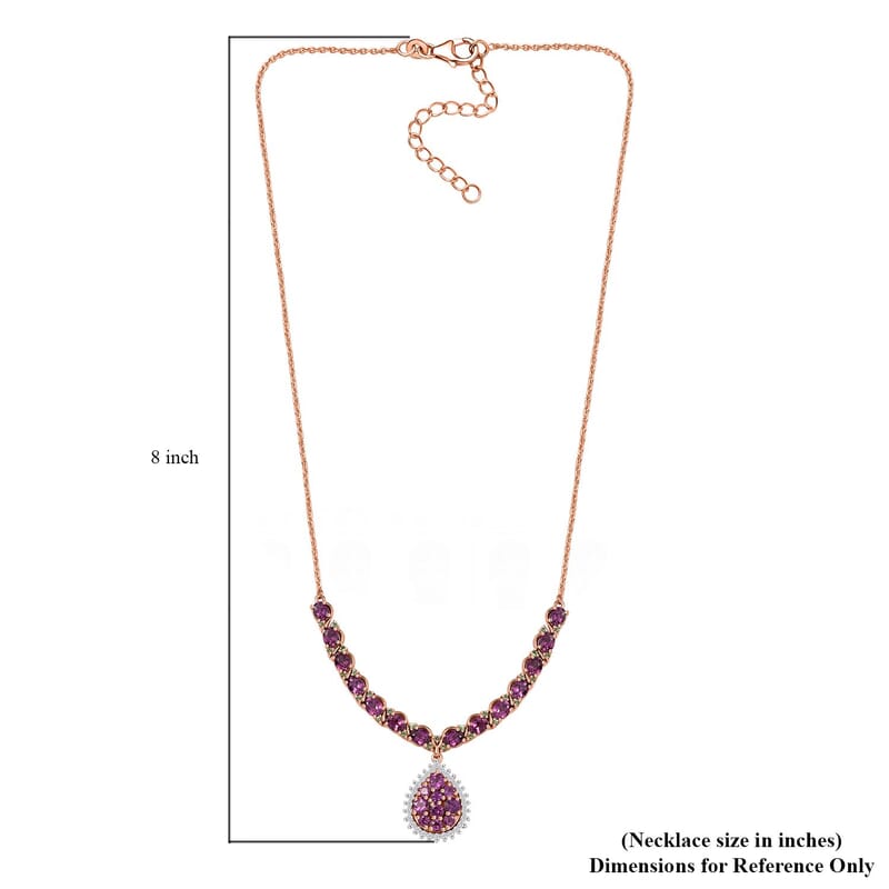 D'Joy AAA Radiant Ember Garnet and Multi Gemstone 8.70 ctw Petals Vine Necklace in 18K Vermeil Rose Gold Over Sterling Silver 18 Inches